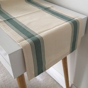 100% Cotton Table Runner | Ivory and Teal Striped